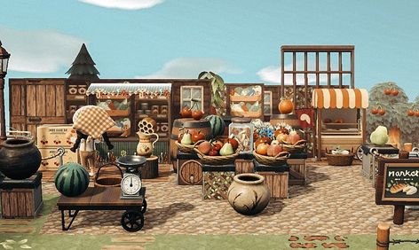 Fruit Market Acnh, Acnh Fruit Stand, Acnh Farmers Market, Acnh Fruit, Acnh Aesthetics, Acnh Farm, Storybook Theme, Fruit Market, Farm Field