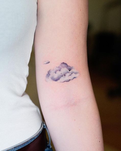 white cloud tattoo design Cloud Elbow Tattoo, Sunset Cloud Tattoo, Flowers And Clouds Tattoo, Mountain Cloud Tattoo, Women Cloud Tattoo, Pink Clouds Tattoo, White Cloud Tattoo, Dainty Cloud Tattoo, Abstract Cloud Tattoo