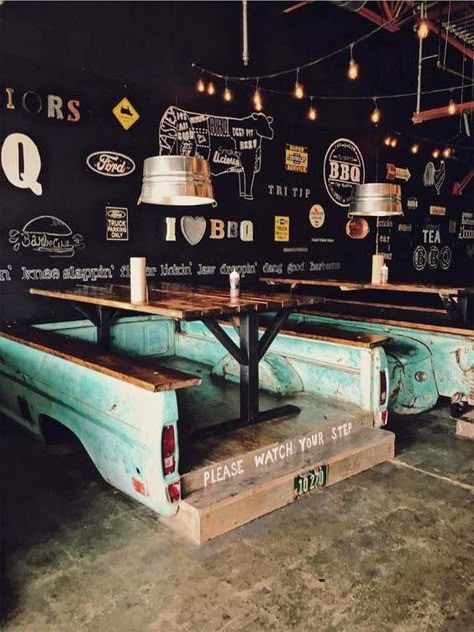 Unique Bar Ideas Restaurants Interiors, Man Cave Home Bar Garage, Country Bar Ideas Restaurant, Unique Bar Ideas Restaurants, Country Bar Decor, Country Restaurant Decor, Ag Mechanics Projects Ideas, Country Pub Interior, Old Truck Decor