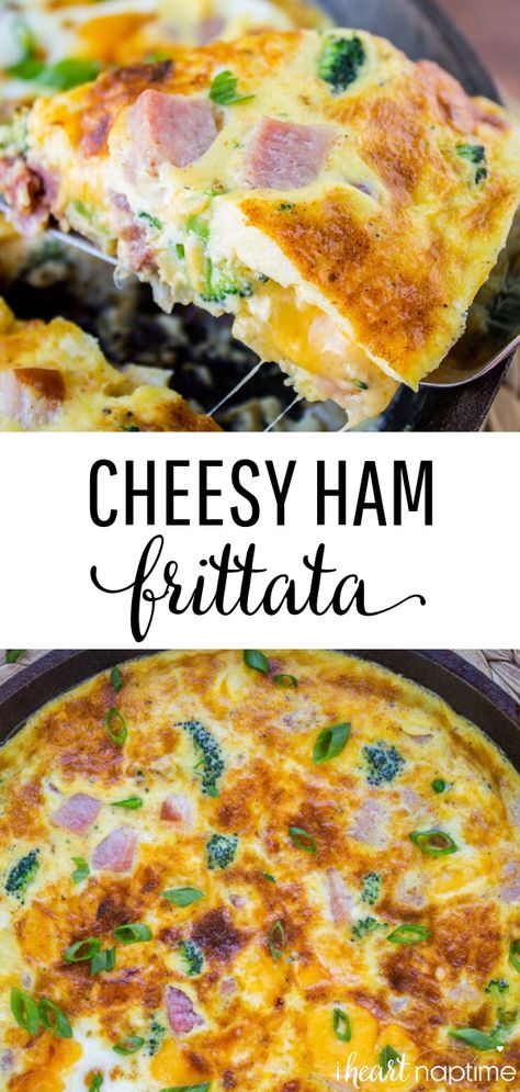 Ham Frittata, Frittata Recipes Breakfast, Fritata Recipe, Broccoli Frittata, Ham And Broccoli, Fritatta Recipe, Ham Broccoli, Breakfast Frittata, Cheesy Ham