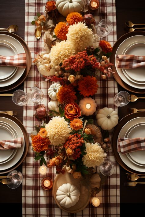 Plaid Table Runners: Simple Sophistication Add a touch of simple sophistication with plaid table runners. Explore easy ways to style your Thanksgiving table for a cozy and elegant celebration. Thanks Giving Dinner Decorations, Cheap Way To Feed A Crowd, Mini Pumpkin Table Decor, Thanksgiving Bar Decor, Fall Decor Thanksgiving, Fall Brunch Table Decor, Thanksgiving Table Settings Disposable, Table Settings Thanksgiving Dinner, November Table Decor