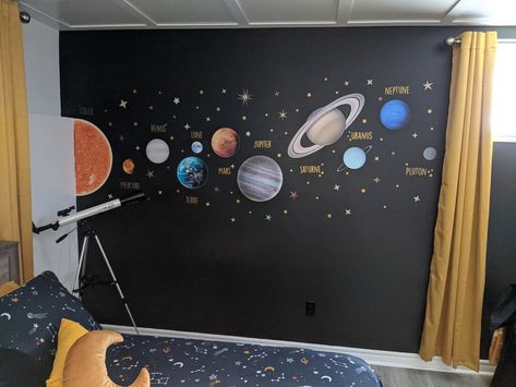 Planets Moon and Stars Solar System Wall Sticker - Etsy Canada Solar System Decorations Classroom, Solar System Kids Room, Space Wall Painting, Solar System Room, Solar System Nursery, Solar System Wall Decal, Boy And Girl Shared Bedroom, The Moon And Stars, Kids Room Wall Decals