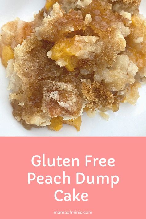 Gluten Free Peach Dump Cake Gluten Free Peach Recipes, Peach Cobbler Recipe With Cake Mix, Peaches Cake, Gluten Free Dairy Free Cake, Gluten Free Yellow Cake Mix, Gluten Free Peach Crisp, Gluten Free Cobbler, Gluten Free Yellow Cake, Peach Desserts Easy