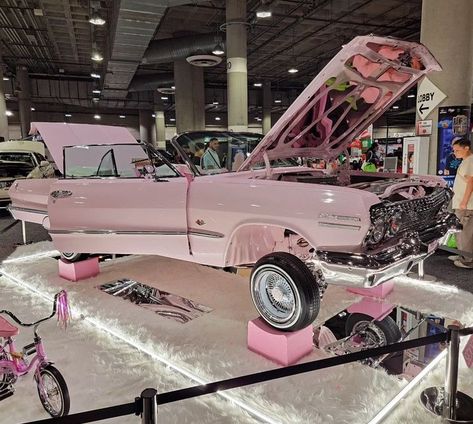 Pink Lowrider Aesthetic, Pretty Cars Aesthetic, Pink Impala, Lowrider Wheels, Low Riders Cars, Pink Lowrider, Lowriders Cars, Cadillac Lowrider, Impala Car