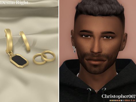 The Sims Resource - Destin Earrings - Right Cc Jewelry, Cc Accessories, Male Sims, Scruffy Beard, Lucky Earrings, Clothes Men, Basic Hoodie, Stacked Earrings, Sims4 Cc