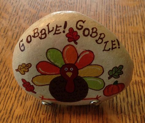 Thanksgiving Rock Art Turkey Rock Painting Ideas, Thanksgiving Rock Painting Ideas, Thanksgiving Rocks, Fall Rocks, Fall Canvas Art, Easy Thanksgiving Crafts, Fall Rock, Being Thankful, Paint Rocks