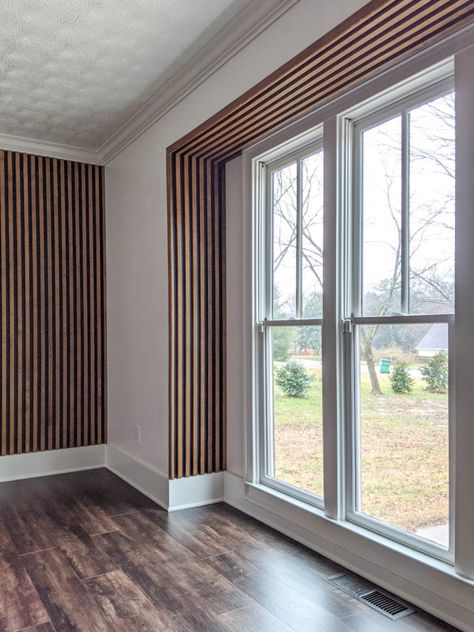 Wood Slat Wall, Hallway Ideas Entrance Narrow, Current Trends, Slat Wall, Wooden Slats, Wood Slats, Boys Room, Bay Window, Modern House Exterior