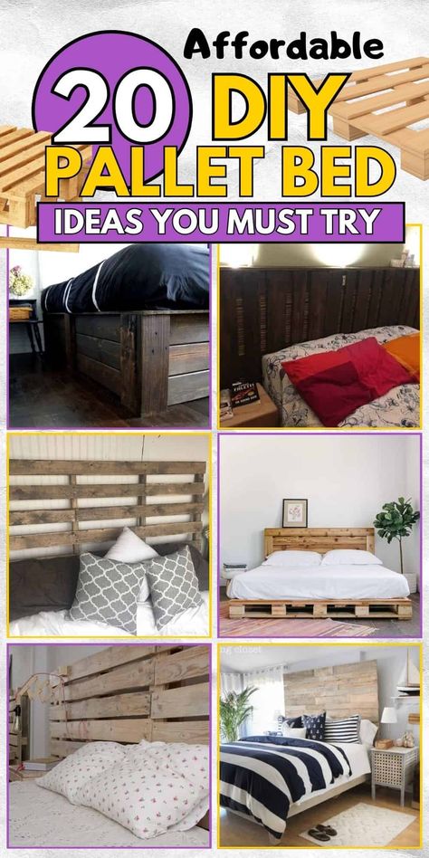 Upgrade your bedroom with these 20 DIY pallet bed ideas! Perfect for a rustic or modern aesthetic, these beds are easy to build and highly customizable. Learn how to create a cozy and unique sleeping space without breaking the bank. Diy Pallet Bed Ideas, Pallet Bed Ideas, Diy Upcycling Projects, Cozy Diy, Diy Pallet Bed, Pallet Beds, Pallet Bed, Upcycling Projects, Diy Bedroom