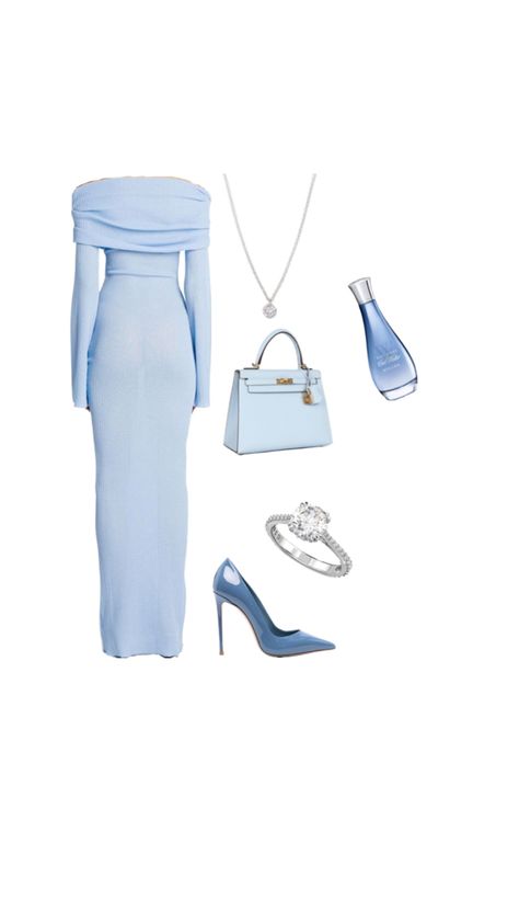 Light Blue Going Out Outfit, Gender Reveal Outfit For Guest Blue, Cute Fitted Light Blue Sets, Elegant Fitted Light Blue Set, Luxury Light Blue Elegant Mini Dress, Luxury Light Blue Mini Dress, Gender Reveal Outfit For Guest, Gender Reveal Outfit, Old Money Style