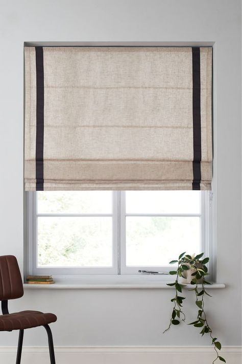 The roman blind design folds neatly when open to create dimension, and flattens out completely when closed. Roman Blinds Design, Roman Blinds Living Room, Roman Blinds Kitchen, Blind Design, Granny Annexe, Blackout Roman Blinds, Roman Curtains, Bathroom Blinds, Bedroom Blinds