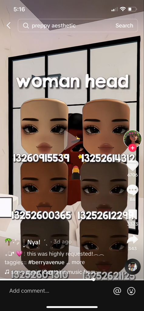 Berry Avenue Codes Hair Pink And Black, Bloxburg Face Codes Woman Head, Berry Avenue Codes Face Black, School Mood, Roblox Face, Black Preppy, Arm Workout Women, Bloxburg Codes, Bloxburg Decals Codes