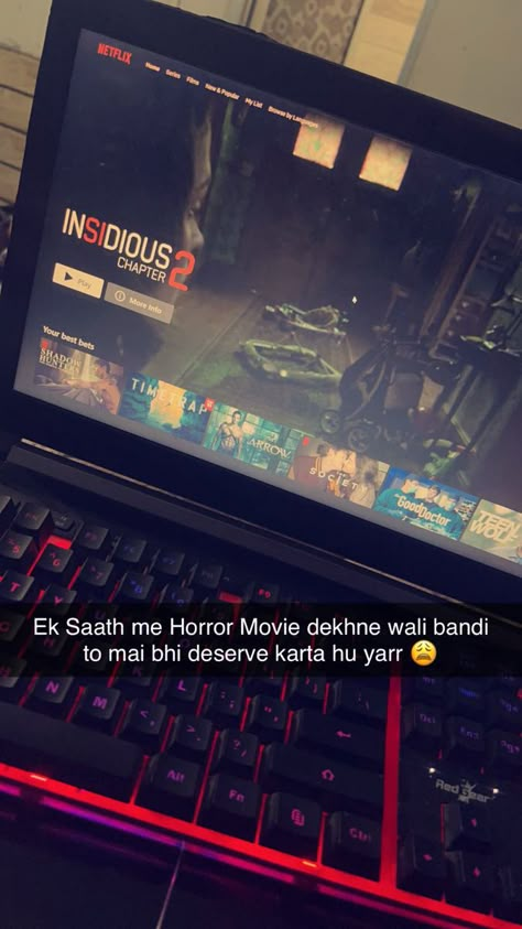 Ek saath me Horror Movie dekhne wali bandi to mai bhi deserve karta hu yaar Horror Movie Snapchat Stories, Shiddat Movie Snap, Horror Movie Snap, Movies Snap, Whatsapp Chatting Images, Whatsapp Chatting, Movie Snap, Movie Captions, Snapchat Pics