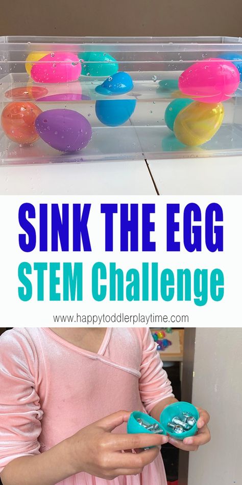 Sink the Easter Egg STEM Challenge - HAPPY TODDLER PLAYTIME Easter Stem, Easter Science, Stem Activities Preschool, Easter Lessons, April Activities, Preschool Stem, Easter Preschool, Stem Challenge, Kid Experiments