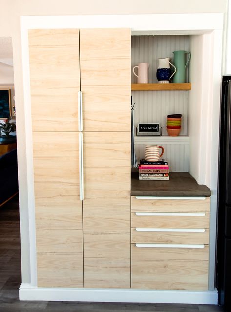 Ikea Pantry Hack - How To build One The DIY Way - vhudgins Ikea Pantry Built In Hack, Pax Pantry Hack, Ikea Pantry Hack, Ikea Pantry Ideas, Diy Pantry Cabinet, Pantry Hacks, Pantry Diy, Ikea Pantry, Armoire Ikea