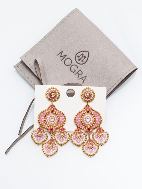 Miyuki Beaded Chandelier Earrings Rose Pink – Mogra Bijoux Miguel Ases Jewelry, Chandelier Earrings Diy, Face Crystals, Beaded Chandelier Earrings, Beaded Chandelier, Miyuki Beads, Rose Earrings, Bead Designs, Diy Earrings