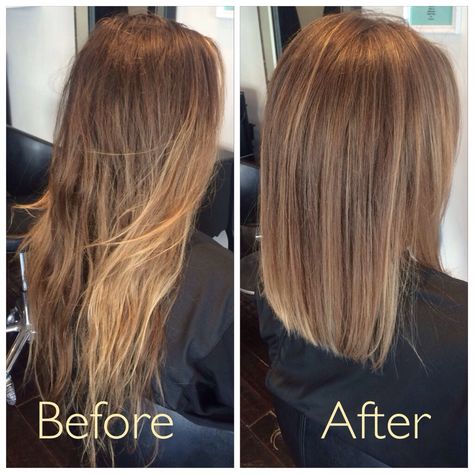 Before and after. Soft creamy ombre with a blunt lob. Cocohoney salon. Lob Haircut Before And After, Long To Lob Before And After, Long To Mid Length Hair Before And After, Lob Before And After, Medium Lob Haircut Straight, Haircut Before And After, Mid Length Lob, Long To Medium Hair Before And After, Hair Before And After