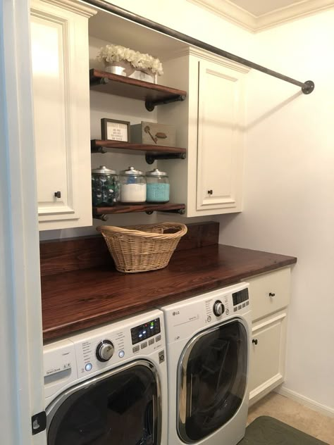 Small Laundry Room Ideas With Counter, Laundry Room With Window Behind Washer And Dryer, Double Wide Laundry Room Ideas, Laundry Room Shelf Over Front Loader, Lau Dry Room Makeover, Hallway Closet Laundry Room Ideas, Laundry Room Design Front Loaders, Cozy Laundry Room Ideas, Bathroom Remodel With Laundry