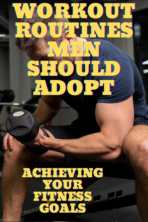 A motivational image featuring a fit man performing a workout routine in a modern gym. The scene highlights various exercises like weightlifting, push-ups, and cardio, showcasing strength and dedication. The image is designed to inspire men to stay committed to their fitness goals, with a clean and organized space that reflects focus and discipline. Perfect for a Pinterest post encouraging healthy habits and regular workout routines. Weight Training Workouts For Men, Men Workout Routines, Workout Routines At The Gym, Workout Routines At Home, Workout Routines For Men, Workout Routines Gym, Gym Workout Routines, Routines For Women, Beginners Workout