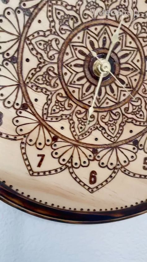 fireofleo on Instagram: A Wall Clock with Mandala 🕟 Ideal gift for Home/Office 🎁 #fireofleo #pyrographyartist #pyrography #woodburningart #handmadeartist… Pyrography Clock Ideas, Pyrography Clock, Home Decor Business, Clock Ideas, Decor Business, Wood Art Projects, Pyrography Art, Wood Burning Crafts, Wood Burning Art