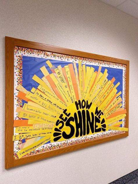 Sunny Bulletin Board Ideas, Sophomore Bulletin Boards, Classroom Bulletin Boards Elementary School Student Work, Sunrise Bulletin Board, Sunset Bulletin Board, Classroom Welcome Bulletin Boards, 4th Grade Bulletin Board Ideas Hallway, Sun Bulletin Board Ideas, Name Bulletin Board Ideas