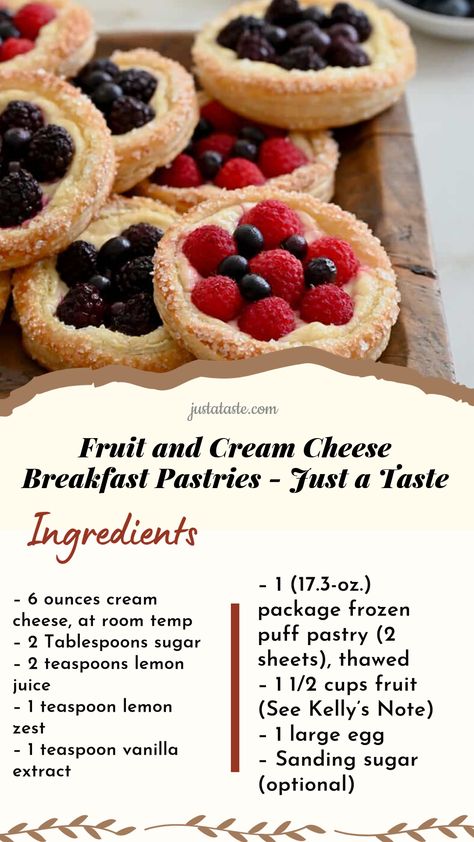 Skip the freezer aisle in favor of a quick and easy recipe for cream cheese breakfast pastries starring any type of fruit. Recipe For Cream Cheese, Fruit And Cream, Cream Cheese Breakfast, Cheese Breakfast, Just A Taste, Types Of Fruit, Breakfast Pastries, Cream Cheese Recipes, Puff Pastry