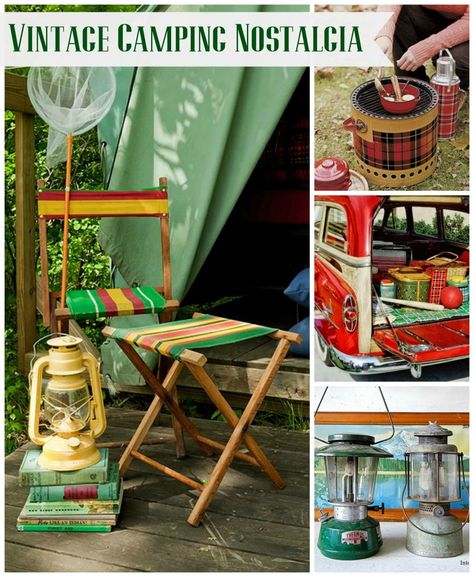 10 great vintage style camping ideas to "fire" up your inspiration. Great for rustic decorating ideas. Let's go camping! Vintage Camping Gear, Camping Vintage, Camping Desserts, Rustic Decorating, Camping Snacks, Retro Camping, Retro Caravan, Vintage Cabin, Camping Decor