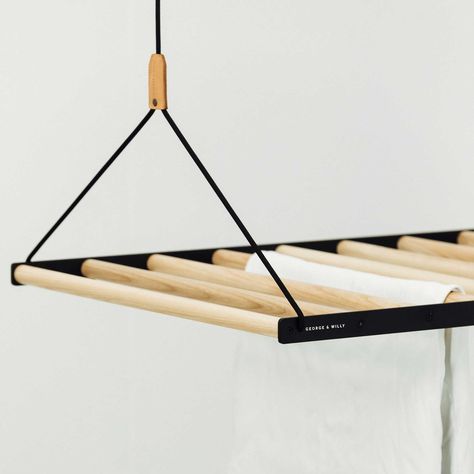 Pulley Maid, Hanging Clothes Dryer, Laundry Hanging Rack, Hanging Clothes Drying Rack, Wooden Pegboard, Air Clothes, Indoor Drying, Hanging Drying Rack, George And Willy