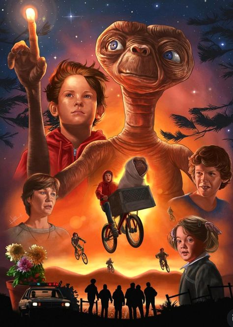 E.T. (1982) poster design by Hugo Garcia Et Movie Poster, Star Trek Wallpaper Backgrounds, Retro Film Posters, E.t Movie, Geek Poster, Old Movie Poster, Geek Movies, Childhood Memories 80s, 1980s Movies