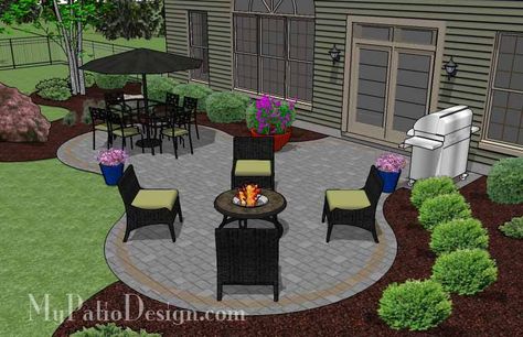 Beautiful Patio Design | 450 sq ft | Download Installation Plan, How-to's and Material List @Mypatiodesign.com Circle Patio, Privacy Landscaping Backyard, Diy Patio Ideas, Rectangle Patio, Patio Addition, Large Backyard Landscaping, Patio Plans, Patio Grande, Patio Layout