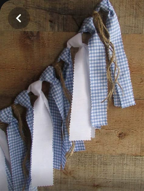 Vintage Blueberry, Rag Tie Banner, Rag Tie Garland, Bbq Birthday Party, Gingham Party, Picnic Baby Showers, Large Garland, Shabby Chic Blue, Country Picnic