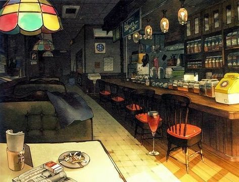 Cafe LeBlanc Leblanc Persona, Cafe Concept Art, Cafe Leblanc, Interior Concept Art, Design Cafe, Best Rpg, Cafe Concept, 5 Wallpaper, Megami Tensei