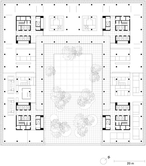 Core Plan Architecture, Office Building Architecture Plans, Office Architecture Plan, Office Buildings Architecture, Building Entrance Design, Chipperfield Architecture, Office Courtyard, Lobby Plan, Office Building Lobby