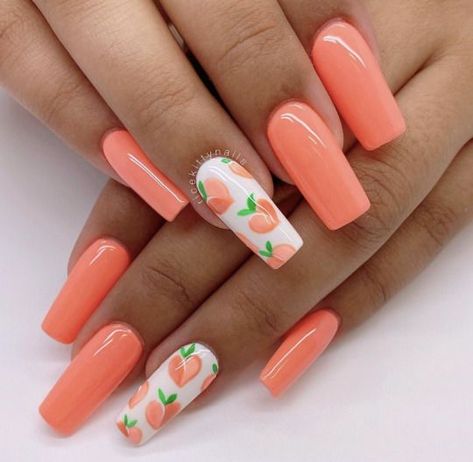 Peach Acrylic Nails, Peach Nail Art, Fruit Nail Designs, Fruit Nail Art, Peach Nails, Blush Nails, Summer Acrylic Nails, Pretty Acrylic Nails, Best Acrylic Nails