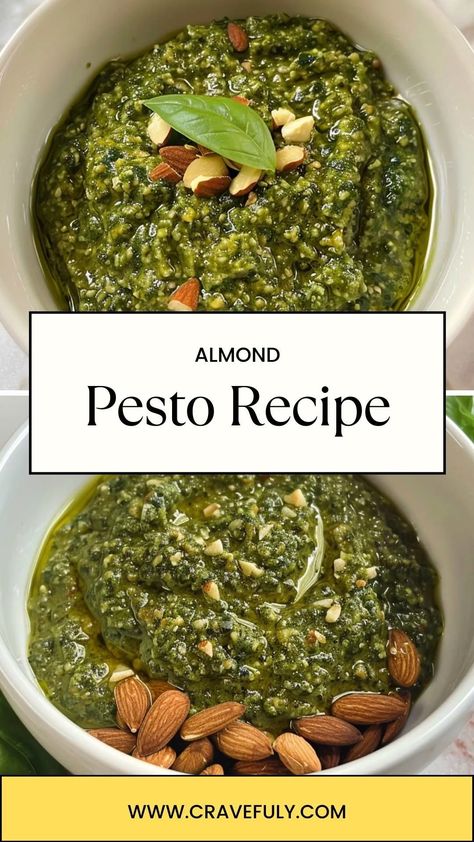 Indulge in the nutty goodness of almond pesto, a flavorful twist on the traditional sauce. Elevate your pasta dishes with this delicious creation! Almond Pesto Recipe, Almond Pesto, Arugula Pesto, Almond Cream, Pesto Recipe, Roasted Almonds, Pesto Pasta, Dried Tomatoes, Almond Recipes