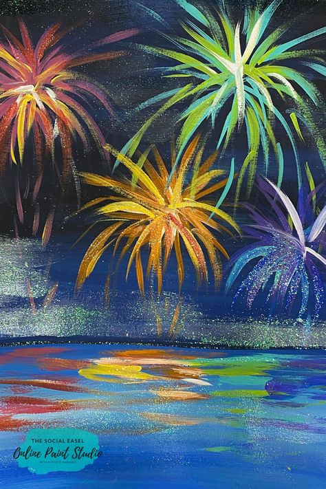 I thought I would share this fun video painting tutorial I made of Fireworks Over Water that would make an excellent activity with the kids or to paint yourself. This painting is great for Independence Day and New Years too! @thesocialeaselonlinepaintstudio #fireworkpaintingtutorial #4thofjulypainting #newyearspainting How To Paint Fireworks Over Water Easy Acrylic Painting Ideas Fireworks On Canvas Art Lessons Painting On Canvas For Beginners Patriotic Painting Ideas New Years Painting Ideas Social Easel, Water Video, Firework Painting, Video Painting, Fireworks Art, Paint Studio, New Year Art, Flower Painting Canvas, Canvas Painting Tutorials