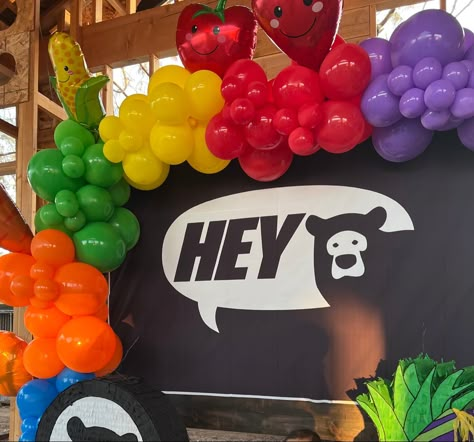 Hey Bear Sensory Balloon Garland, Dancing Vegetables Party, Diy Hey Bear Birthday, Hey Bear Balloon Arch, Hey Bear Cake Pops, Hey Bear Backdrop, Hey Bear Photoshoot, Hey Bear Sensory Centerpieces, Hey Bear Cupcakes