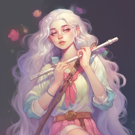 Moonstone theme bard playing flute Flute Bard Dnd, Fairy Dungeons And Dragons, Dnd Bard Flute, Glamour Bard Dnd, Fine Clothes Dnd, Aasimar Bard Female, Fairy Bard Dnd, Fantasy Bard Art, Half Elf Bard Female