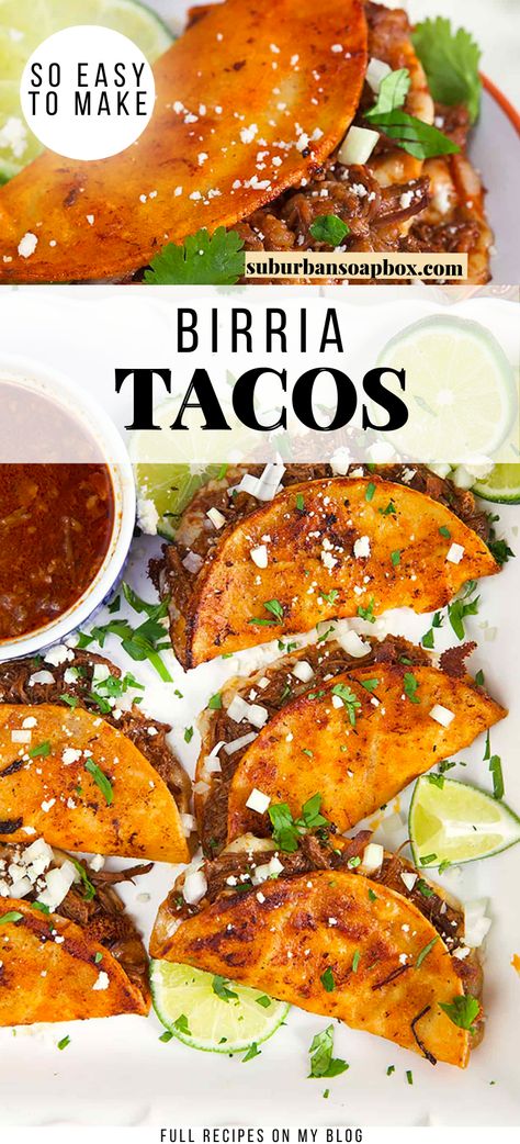 Biritas Tacos, Food Truck Tacos Recipes, Birraria Tacos, Brita Tacos Recipe, Quasabirra Tacos, Recipe For Street Tacos, Stovetop Birria Tacos, Borrow Tacos Recipe, Queso Barrio Tacos