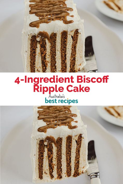 Biscoff Ripple Cake, Biscoff Desserts, Choc Ripple Cake, No Bake Biscuit Cake, Chocolate Ripple Biscuits, Ripple Cake, Australian Desserts, Sweetened Condensed Milk Recipes, Fridge Cake