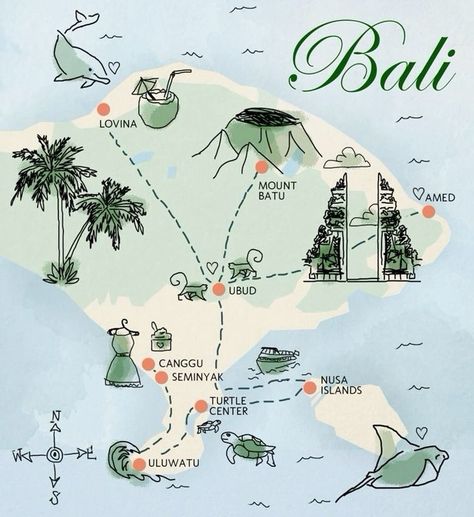 Solo Travel Aesthetic, Bali Backpacking, Bali Map, Bali Baby, Bali Surf, Island Aesthetic, Bali Trip, Bali Itinerary, Rice Paddies