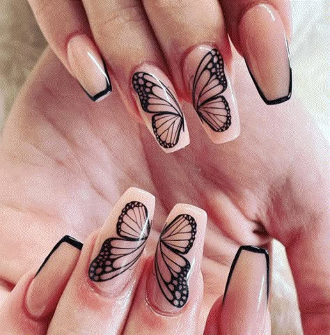 Here are a collection of 25  prettiest butterfly nail designs to try out! Prettiest Butterfly, Utah Nails, Butterfly Nail Designs, Butterfly Nails, Hippie Nails, Butterfly Nail Art, Edgy Nails, Grunge Nails, Short Acrylic Nails Designs