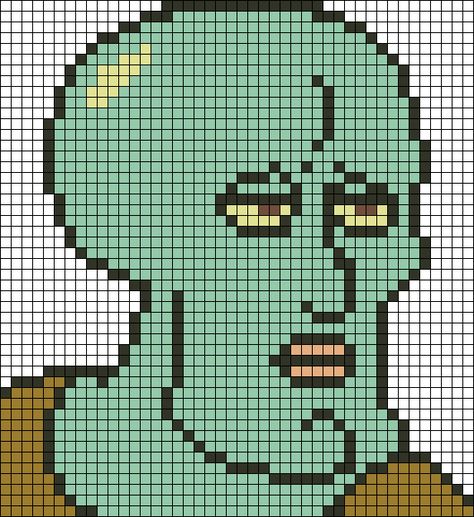 Alpha pattern #70724 | BraceletBook Pixel Art Squidward, Patrick Star Pixel Art, Pixel Art 32x32 Grid Meme, Squidward Pixel Art, Pixel Art Pattern Characters, Alpha Patterns Funny, Alpha Patterns Crochet Anime, Funny Pixel Art Grid, Alpha Pixel Art