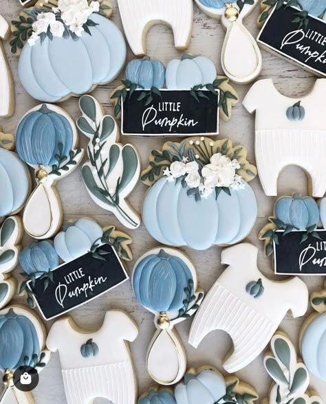 Fall Boy Baby Shower Ideas, Pumpkin Theme Baby Shower, Lil Pumpkin Baby Shower, November Baby Shower, Baby Boy Cookies, Baby Boy Sprinkle, Fall Baby Shower Themes, October Baby Showers, Cowboy Baby Shower