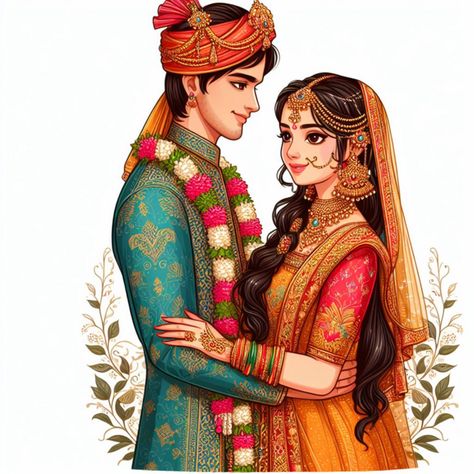 Indian Wedding Cartoon, Wedding Elements Png, Indian Wedding Cartoon Illustration, Bride And Groom Illustration Indian, Indian Wedding Couple Cartoon, Biology Quote, Couple Illustration Indian Wedding, Indian Wedding Bride And Groom, Indian Bride And Groom Illustration Wedding Invitations