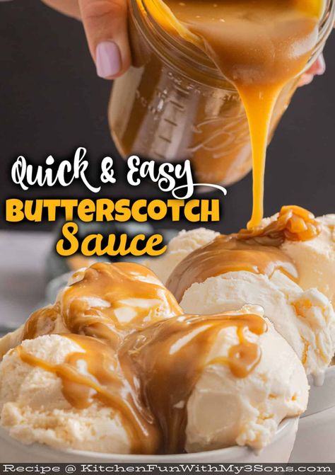 This sweet and buttery Butterscotch Sauce is the perfect topping for so many desserts and treats! It’s rich, creamy, and easy to make. Fun Food Ideas For Kids, Butterscotch Sauce Recipes, Butterscotch Recipes, Fun Food Ideas, Best Cranberry Sauce, Easy Peach Cobbler Recipe, Easy Apple Crisp Recipe, Butterscotch Sauce, Homemade Sauce Recipes