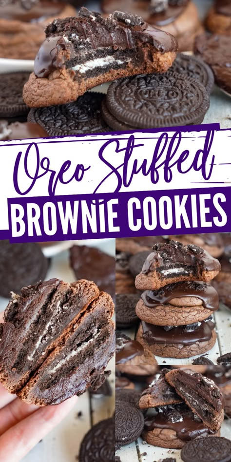 Brownie Oreo Cookie Dough, Stuffed Brownie Cookies, Box Cookies Recipes, Brownie Mix Ideas, Dessert Recipes Oreo, Oreo Cookie Brownies, Oreo Stuffed Cookies, Stuffed Brownies, Cookie Brownies