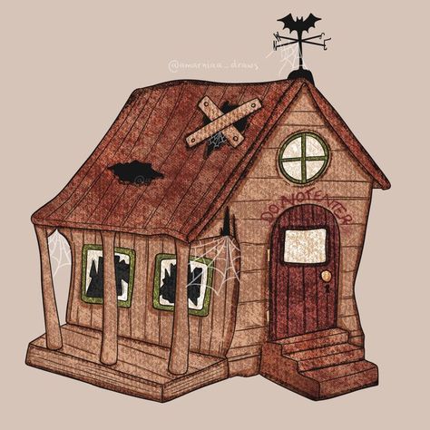 Ghost House Drawing, Creepy House Drawing, Creepy Cabin In The Woods, Cute Creepy Art, Creepy Cabin, House Doodle, Cute Creepy, Final Girl, Creepy Houses