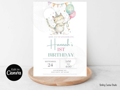 Cat Birthday Party Invitation, Kitty 1st Birthday Invite, EDITABLE Invitation, Girl Birthday Invite, Cat Birthday Party, Cat Party Decor Kitty Birthday Invitations, Cat Birthday Party Invitations Free Printable, Kitten Birthday Invitations, Kitten Birthday Party Invitations, Kitty Cat Birthday Invitations, Cat Birthday Party Invitations, Cat Birthday Invitations, Party Cat, 1st Birthday Invite