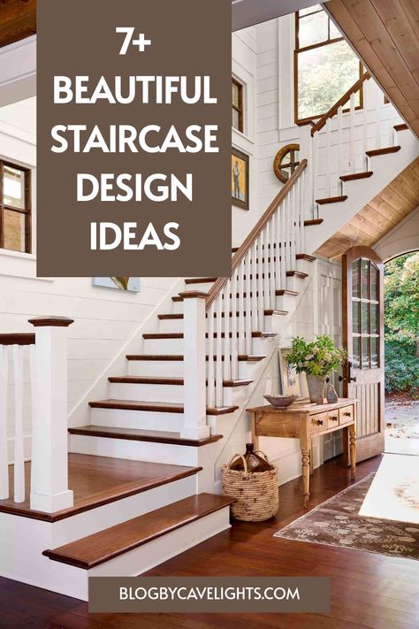 7 staircase design ideas Staircase Ideas Traditional, Stairs 180 Degree Turn, Stairs With White Spindles, Stairs With Turn At End, Opened Up Staircase, Low Rise Stairs, Kitchen Staircase Ideas, Front Entrance Stairs Interior, Staircase Chair Rail Ideas