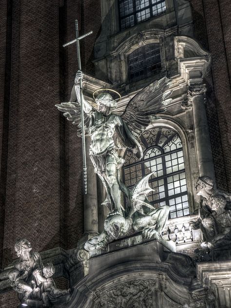 Erzengel Michael (HDR) by Stefan Jürgensen, via Flickr Saint Michael Statue, Saint Michael Angel, Artistic Room, Cemetery Angels, Statue Tattoo, Houses Of The Holy, Men Tattoos Arm Sleeve, Heaven Art, Classical Antiquity